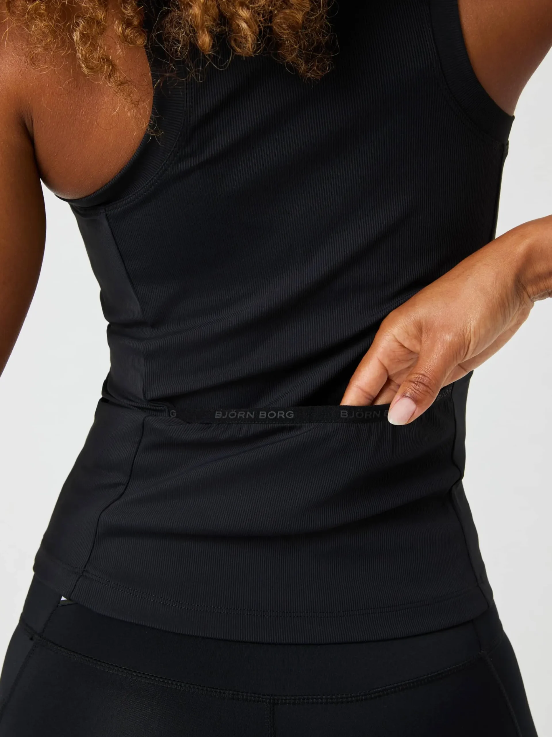Björn Borg Toppar|Tennis & Padel * Ace Pocket Ribbed Tank Top Black Beauty